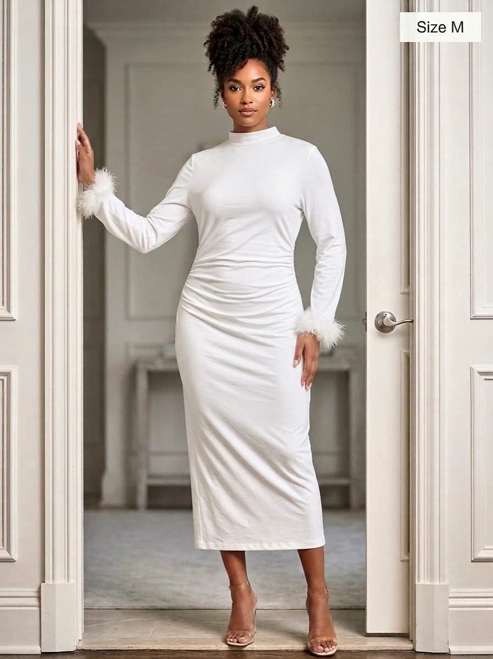 White Ruched Midi Dress Size Medium